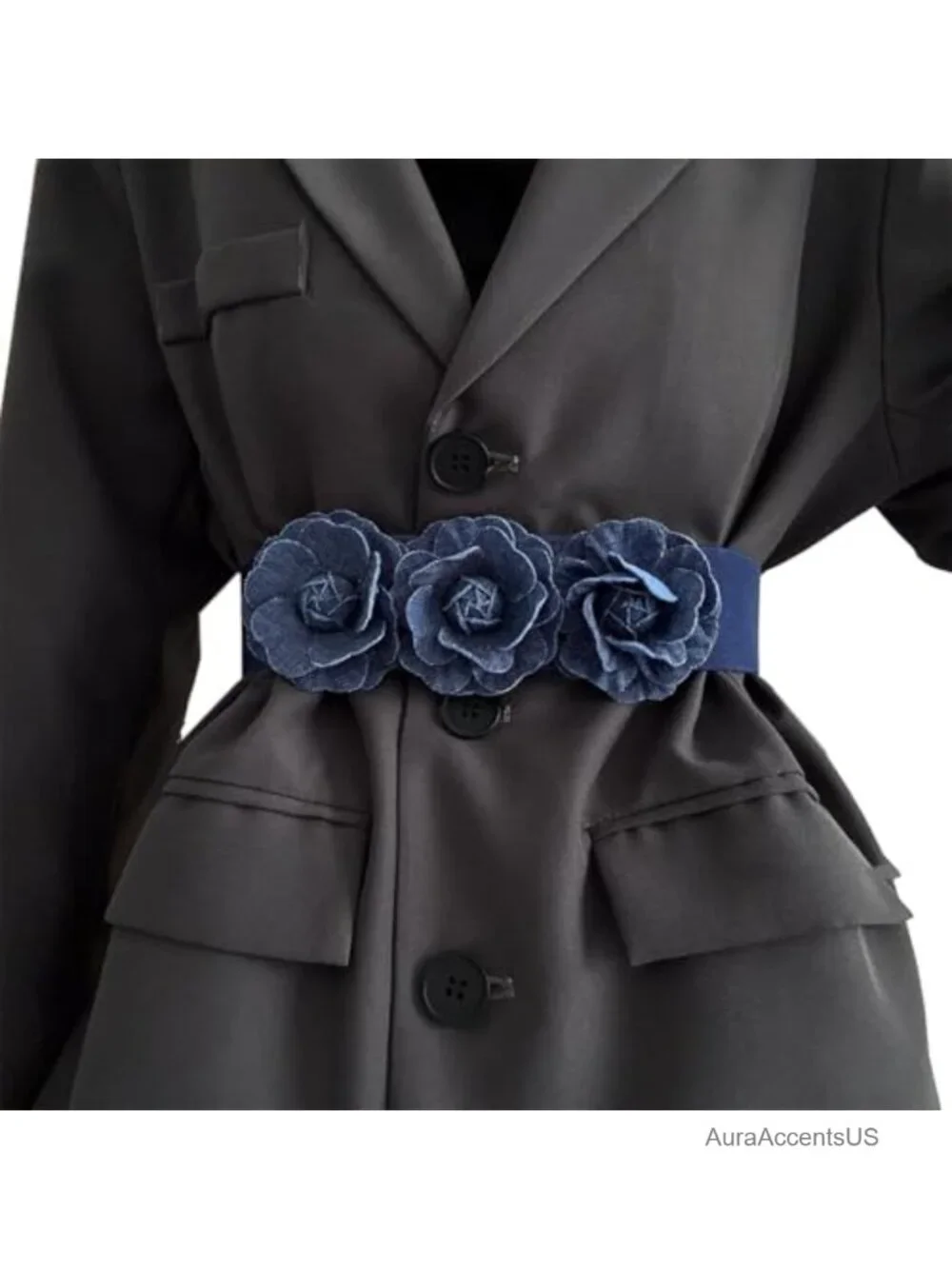 Stretchy Elastic Belt with Flower Pearl Decoration for Dresses Coats - Wide